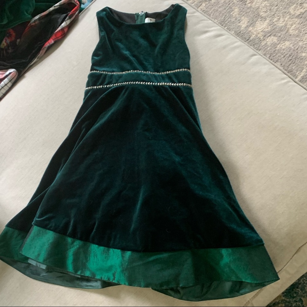 Green velvet girls holiday dress